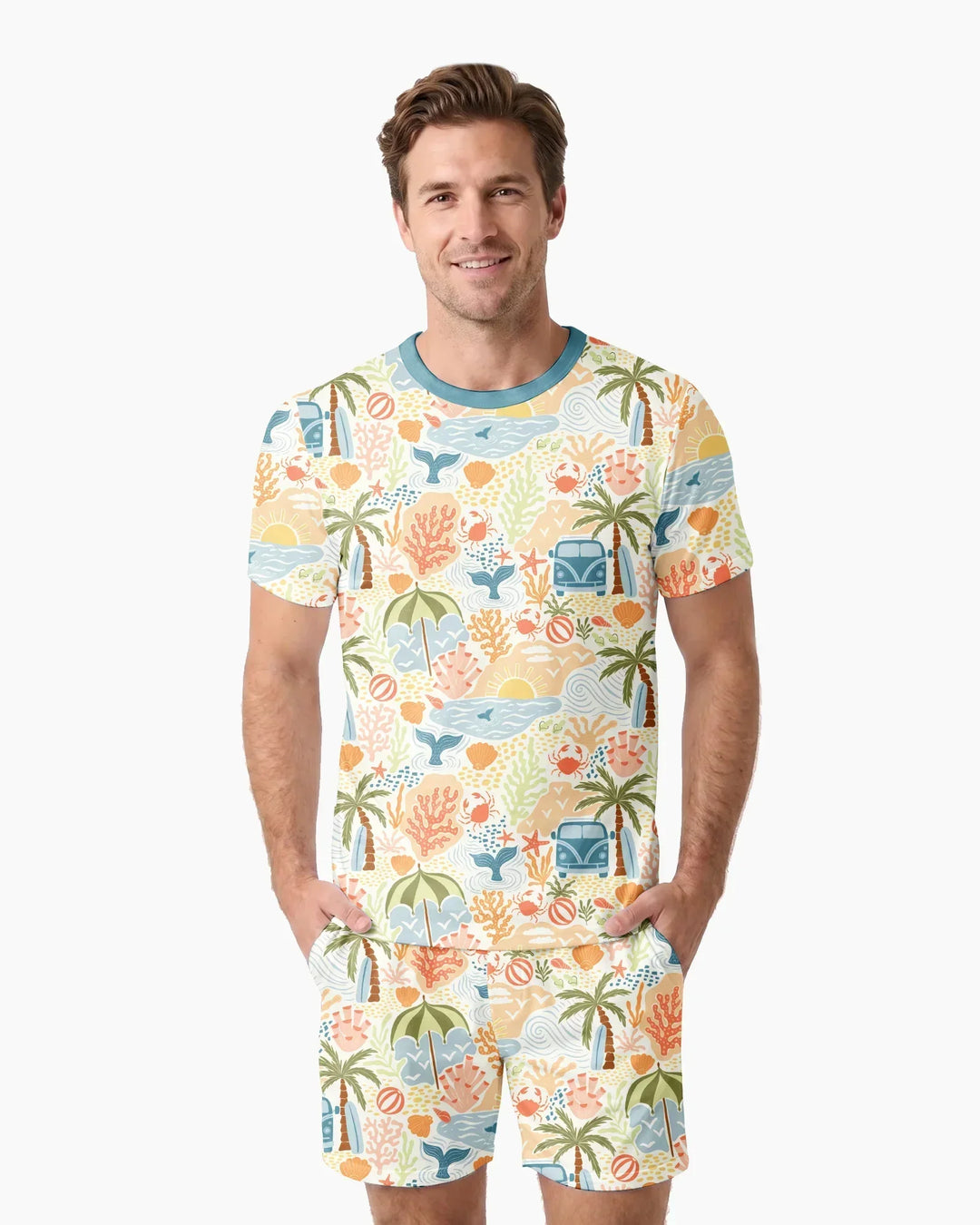 Beachy Boho Bamboo Men Short Sleeve Short Pajama Set
