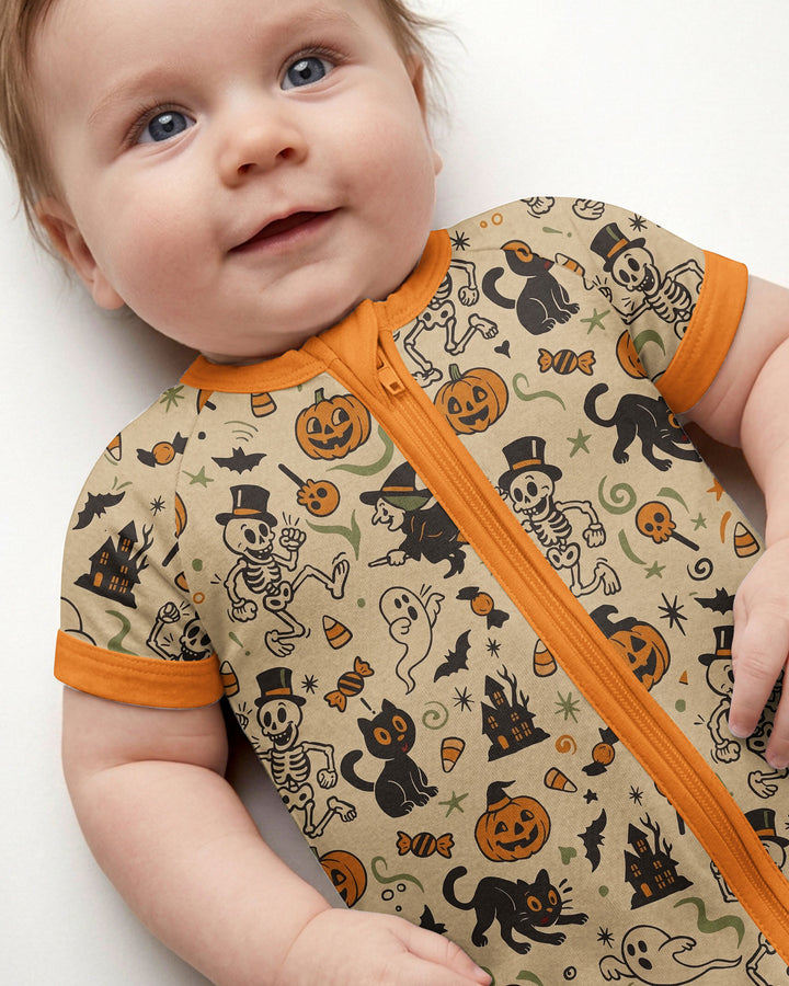 Vintage Skeleton Pumpkin Halloween Bamboo Shorty Zippy