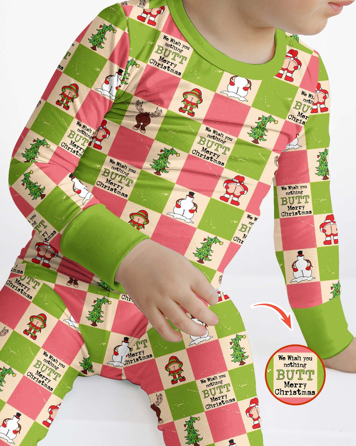 Nothing Butt Merry Christmas Checkerboard Bamboo Two Piece Long Sleeve Pajama Set