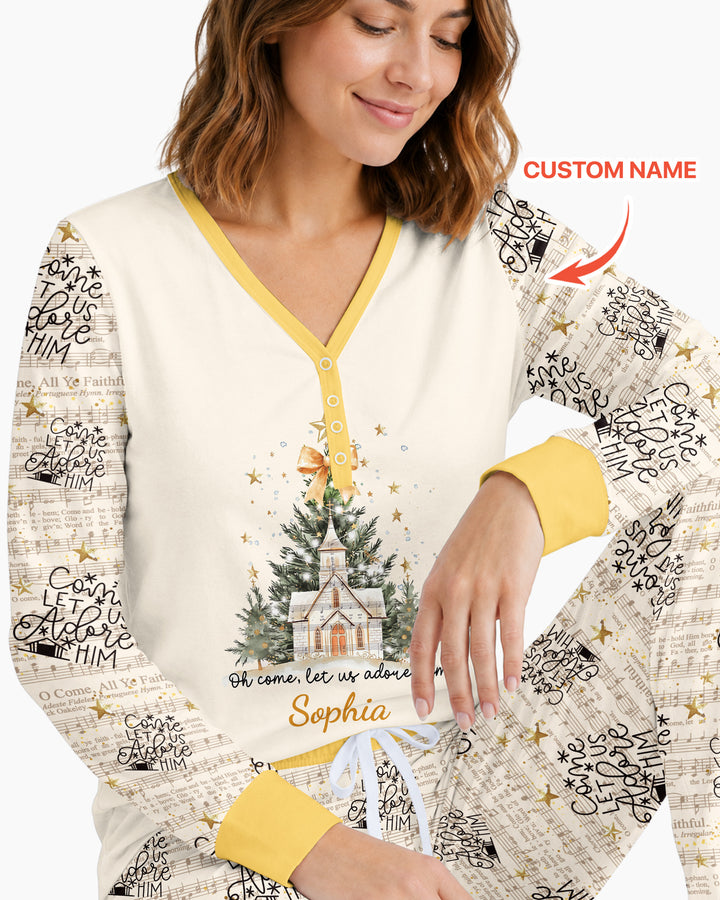 Oh Come Let Us Adore Him Custom Name Mommy And Me Matching Bamboo Women Pajama Set