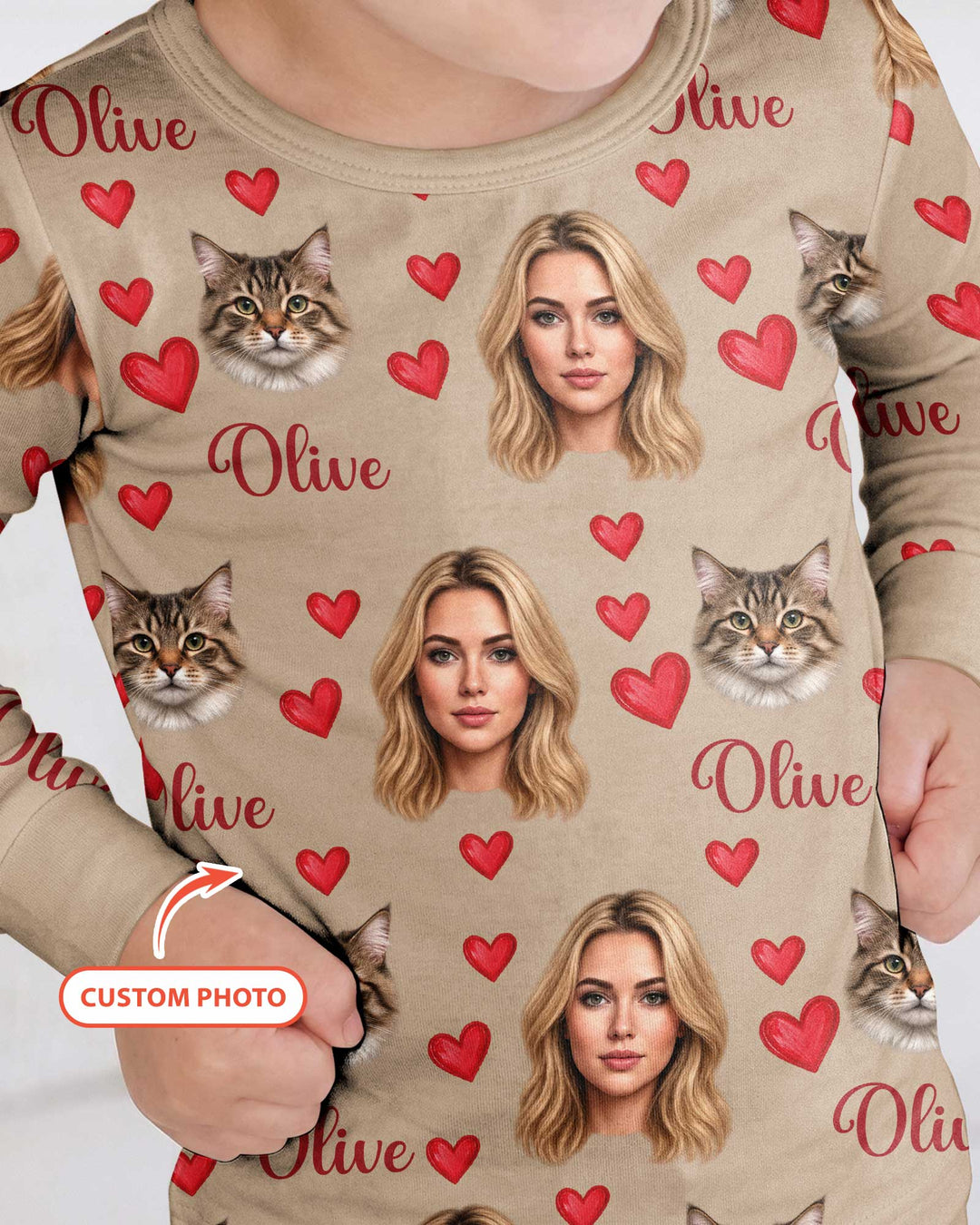 Custom Face Family Matching Bamboo Two Piece Long Sleeve Pajama Set