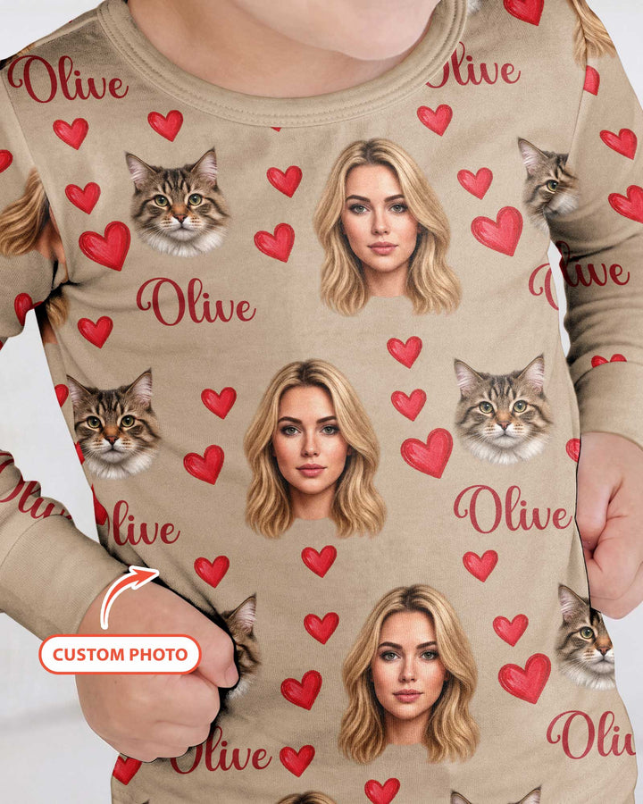 Custom Face Family Matching Bamboo Two Piece Long Sleeve Pajama Set