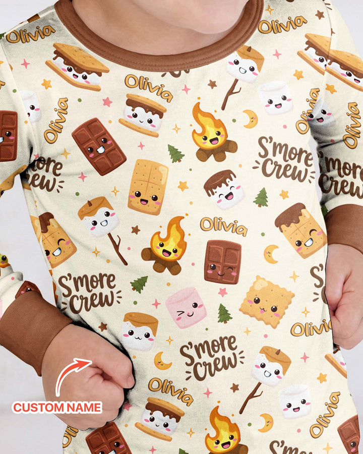 Custom Name Kawaii S'more Crew Family Matching Bamboo Two Piece Long Sleeve Pajama Set
