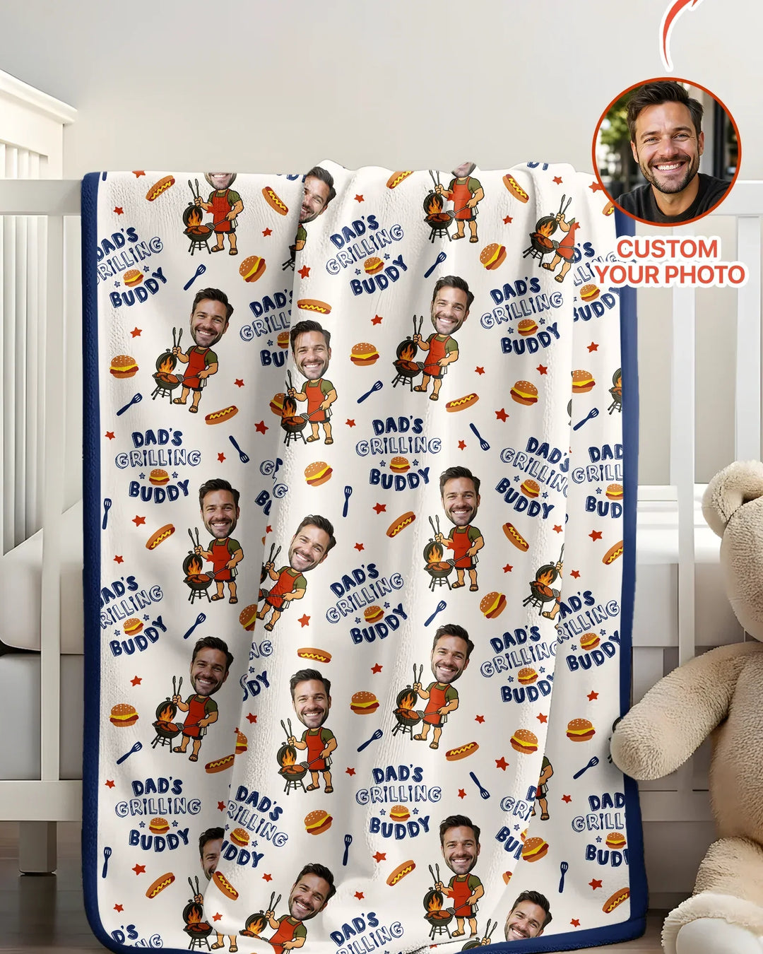 Custom Photo Dad's Grilling Buddy Family Matching Bamboo Blanket