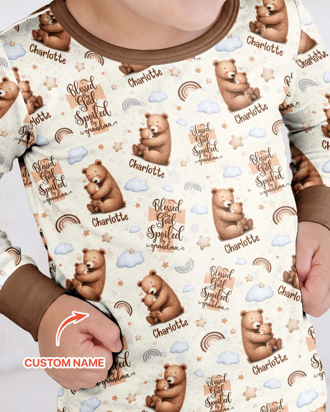 Custom Name Blessed By God Spoiled By Grandma Bamboo Two Piece Long Sleeve Pajama Set