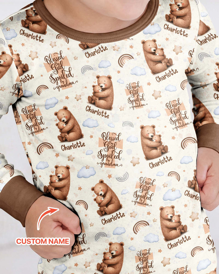 Custom Name Blessed By God Spoiled By Grandma Bamboo Two Piece Long Sleeve Pajama Set