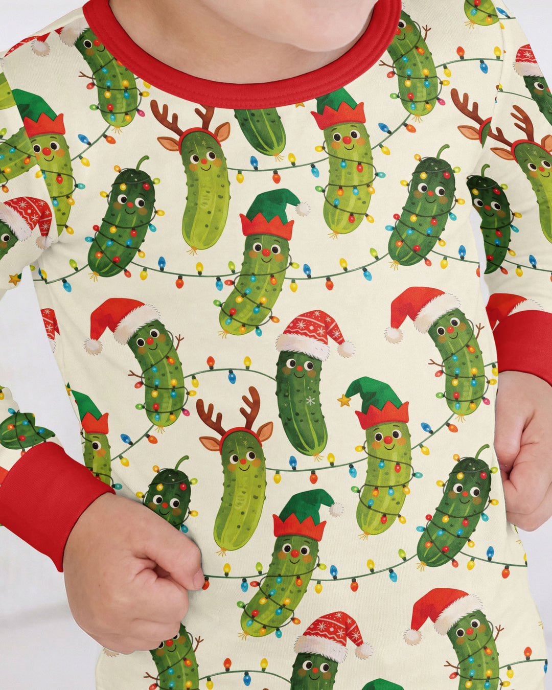 Cheerful Christmas Pickle Bamboo Two Piece Long Sleeve Pajama Set