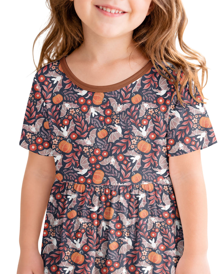 Bat Pumpkin Floral Halloween Bamboo Twirl Dress