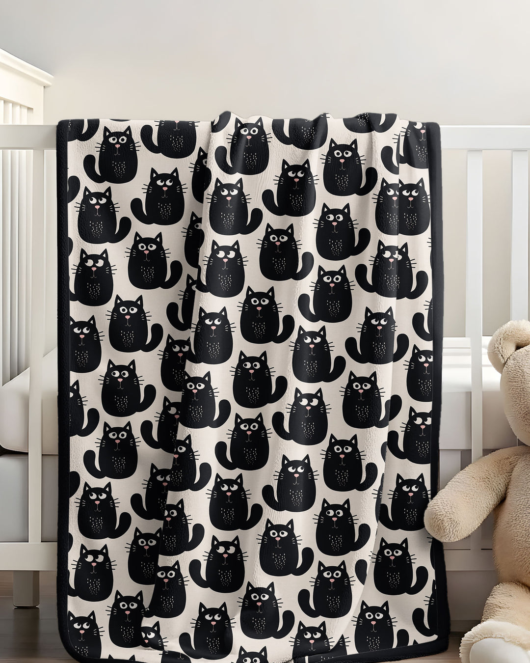 Moody Black Cats in Black and White Bamboo Blanket