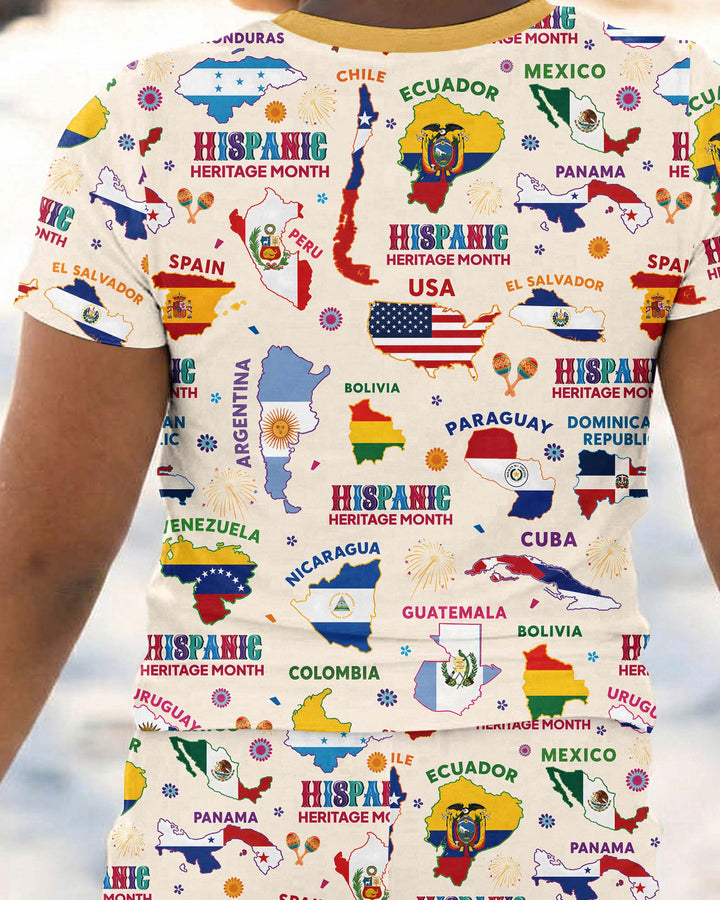 Hispanic Heritage Month Country Flags Bamboo Two Piece Short Sleeve Pajama Set