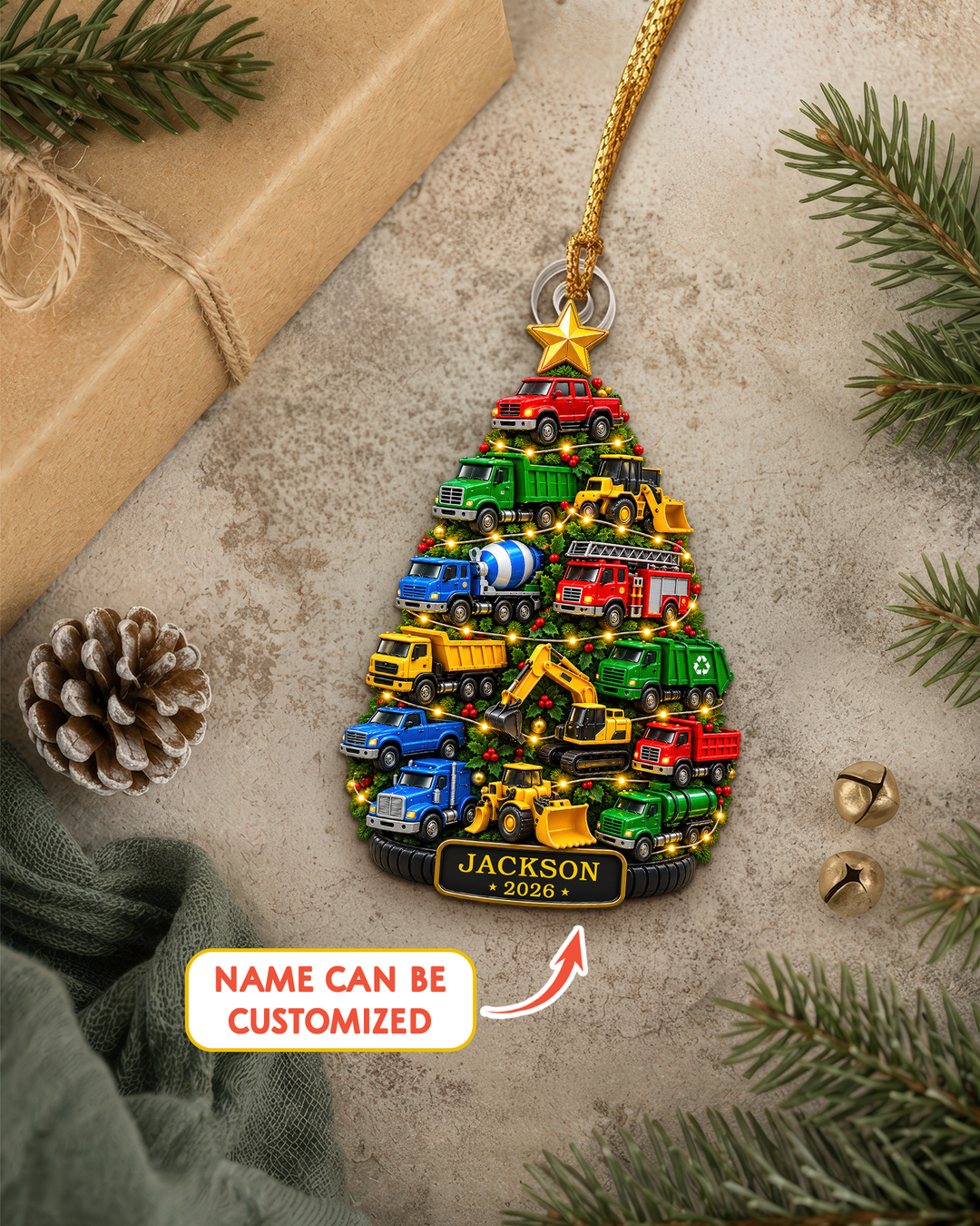 Christmas Construction Vehicles - Personalized Acrylic Ornament