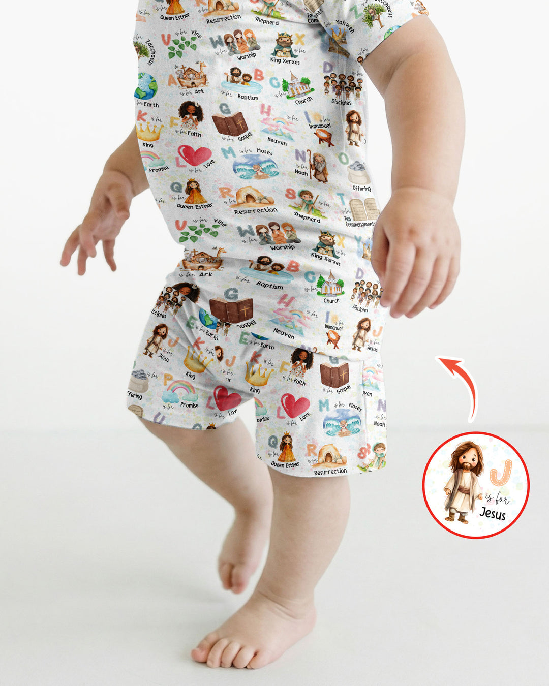 Bible ABC Alphabet Bamboo Two Piece Short Sleeve Shorts Pajama Set