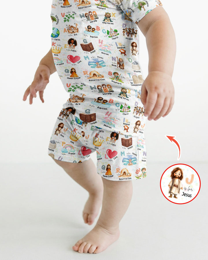 Bible ABC Alphabet Bamboo Two Piece Short Sleeve Shorts Pajama Set