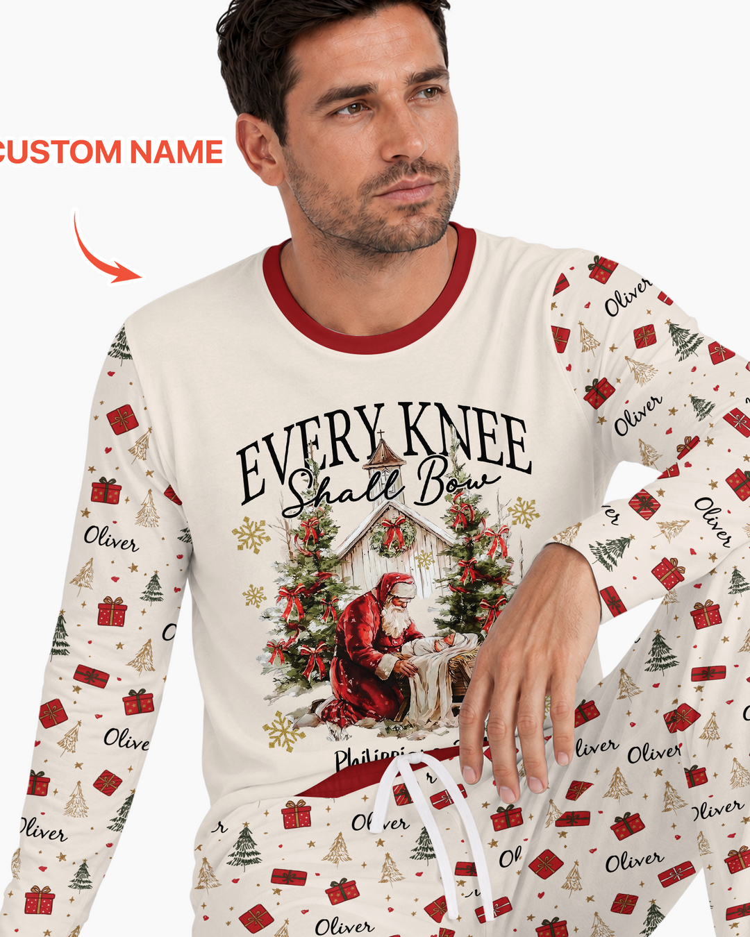 Every Knee Shall Bow Custom Name Mommy And Me Matching Bamboo Men's Pajama Set