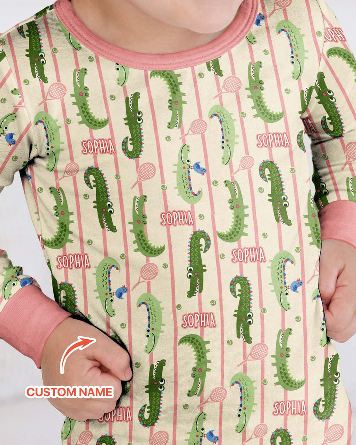 Custom Name Tennis Crocodiles Bamboo Two Piece Long Sleeve Pajama Set