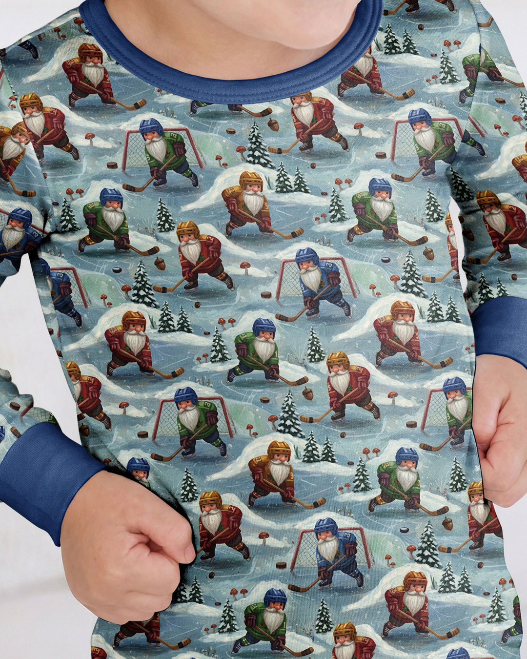 Hockey Gnomes on Ice Bamboo Two Piece Long Sleeve Pajama Set