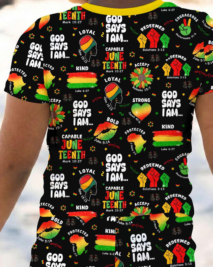 God Says I Am Juneteenth Blessings Bamboo Two Piece Short Sleeve Pajama Set