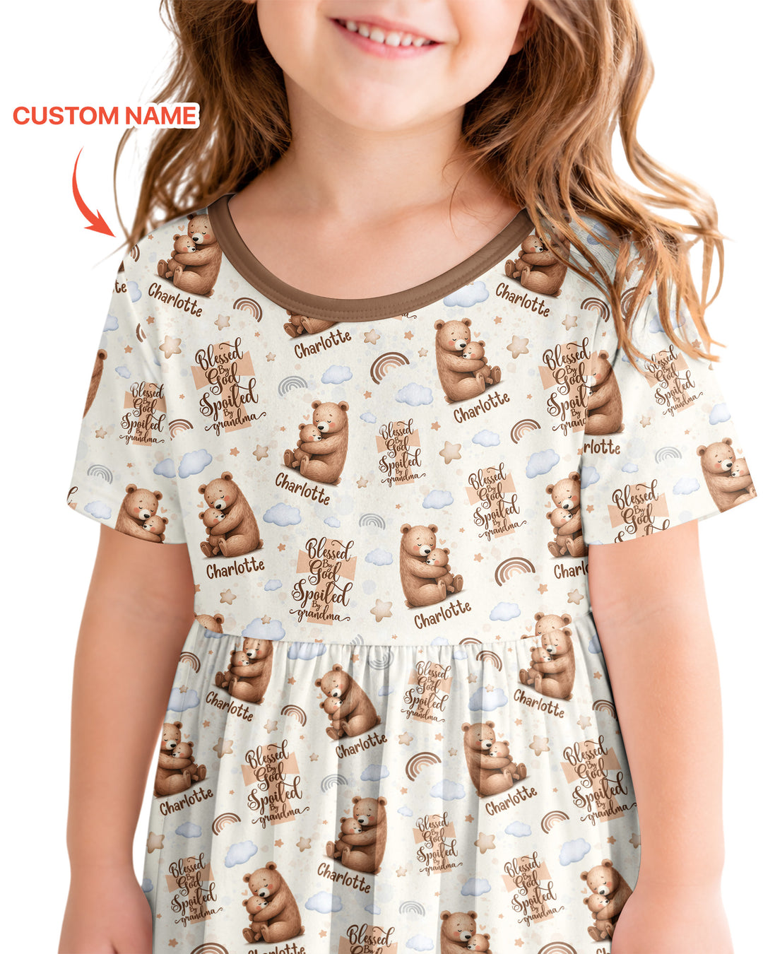 Custom Name Blessed By God Spoiled By Grandma Bamboo Twirl Dress