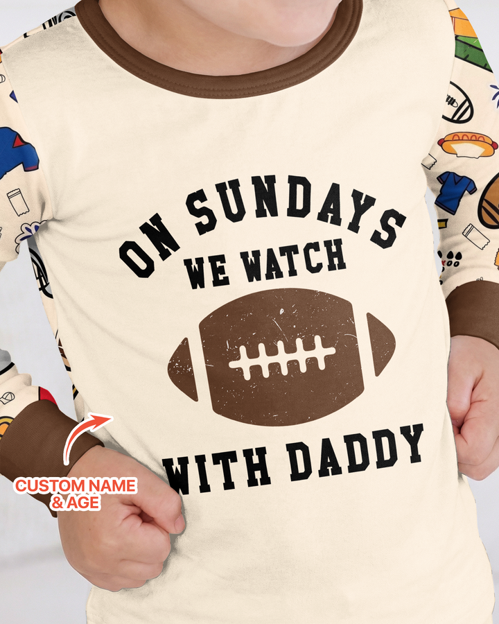 On Sundays We Watch Football With Daddy Family Matching Bamboo Two Piece Long Sleeve Pajama Set