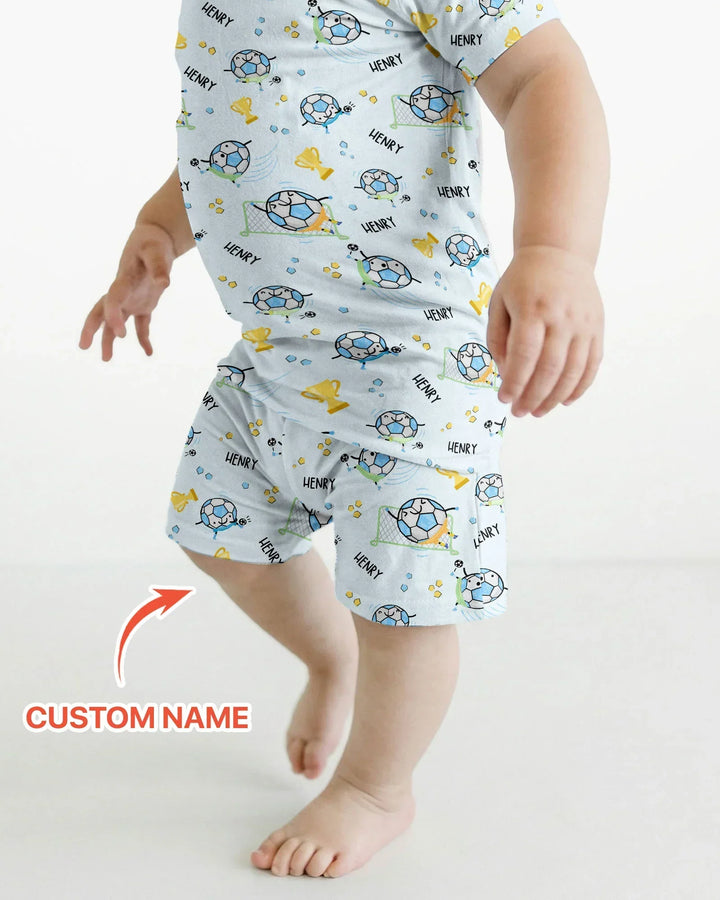 Custom Name Soccer Dad Team Matching Bamboo Two Piece Short Sleeve Shorts Pajama Set