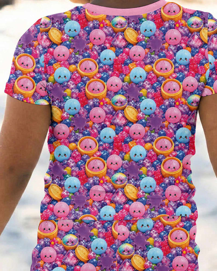 Rainbow Glitter Dumplings Bamboo Two Piece Short Sleeve Pajama Set