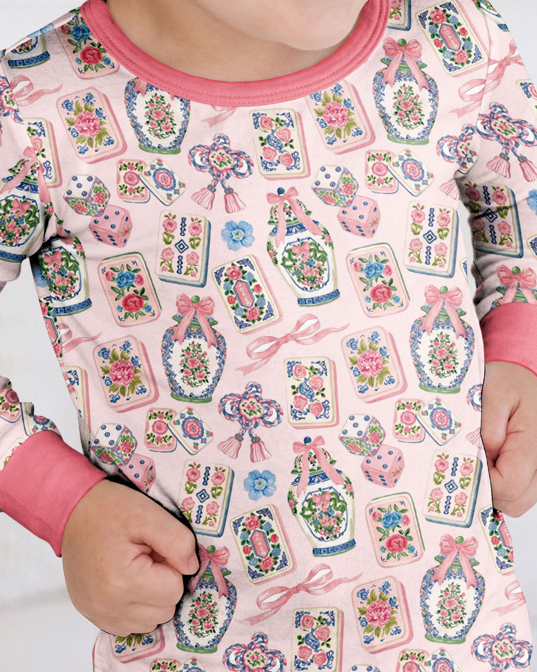 Chinoiserie Mahjong Mommy & Me Matching Bamboo Two Piece Long Sleeve Pajama Set