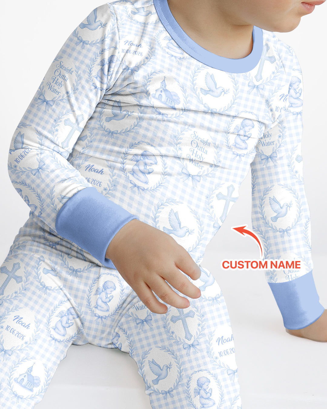 Custom Name Baptism Straight Outta Holy Water Bamboo Two Piece Long Sleeve Pajama Set