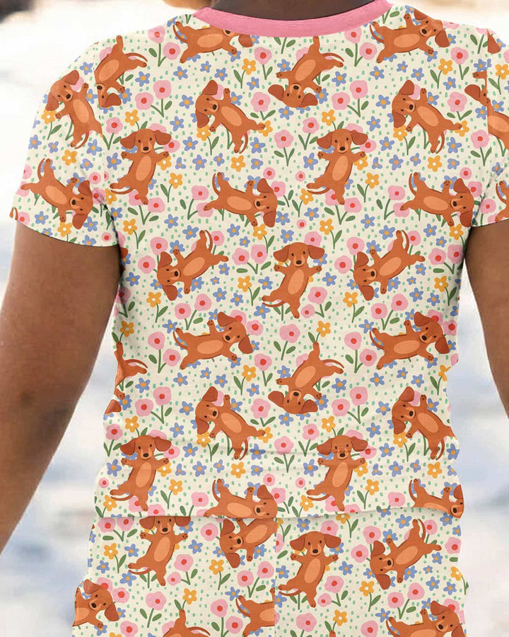Dachshund Blooms Family Matching Bamboo Two Piece Short Sleeve Pajama Set