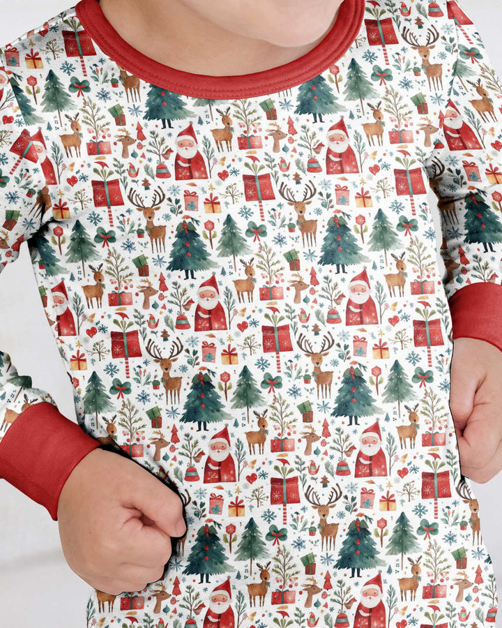 Christmas Tree Santa Bamboo Two Piece Long Sleeve Pajama Set
