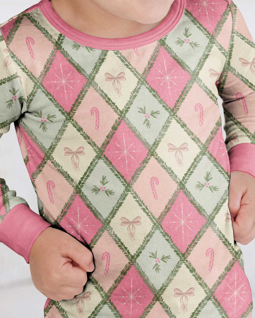 Pink Christmas Patchwork Mommy & Me Matching Bamboo Two Piece Long Sleeve Pajama Set