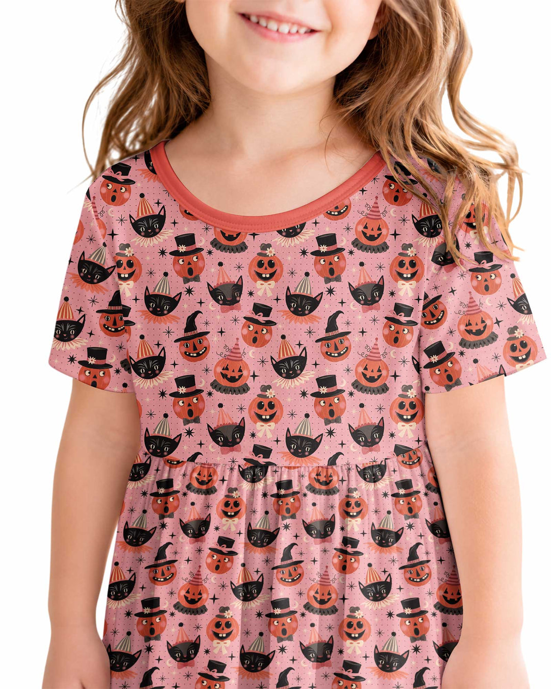 Retro Halloween Cats and Funny Pumpkins Bamboo Twirl Dress