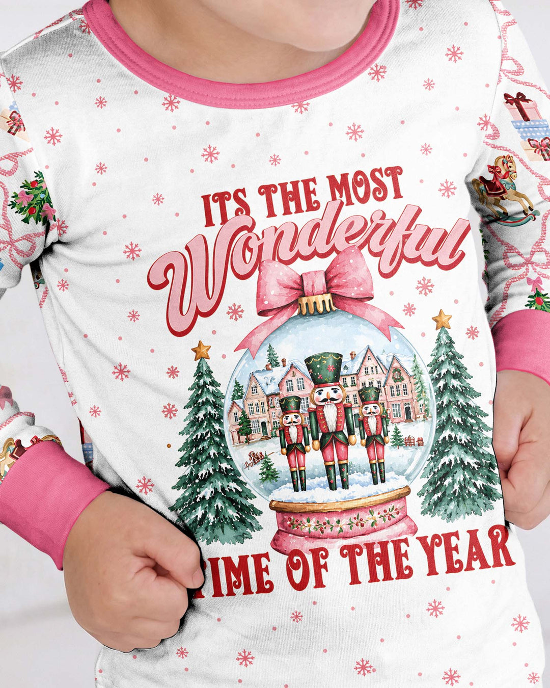 Nutcracker and Snow Globe It's Most Wonderful Time of The Year Bamboo Two Piece Long Sleeve Pajama Set