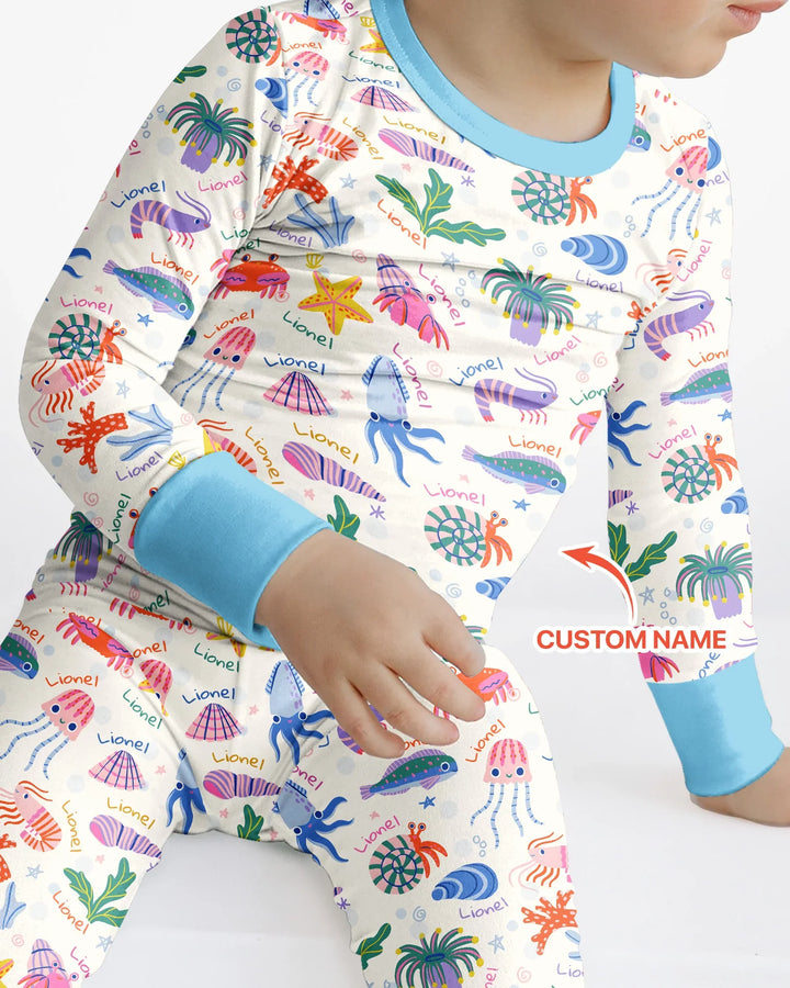 Tide Pool Pals Custom Name Bamboo Two Piece Long Sleeve Pajama Set