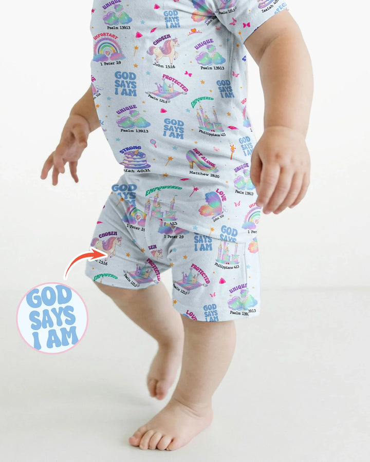 God Says I Am Girl Bamboo Two Piece Short Sleeve Shorts Pajama Set