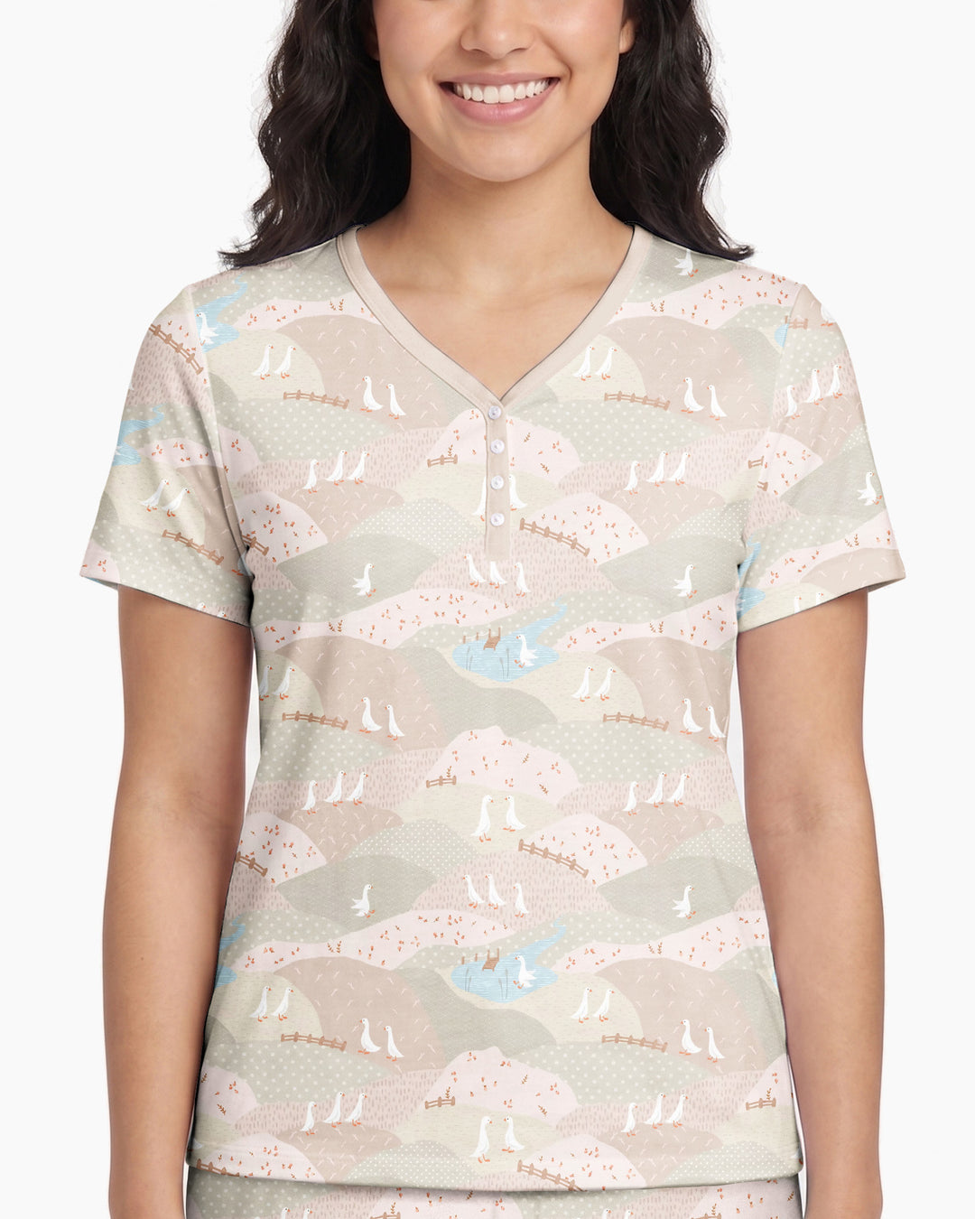 Wandering Geese Family Matching Bamboo Women Short Sleeve Short Pajama Set