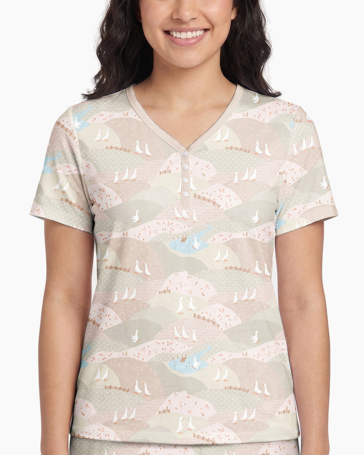Wandering Geese Family Matching Bamboo Women Short Sleeve Short Pajama Set