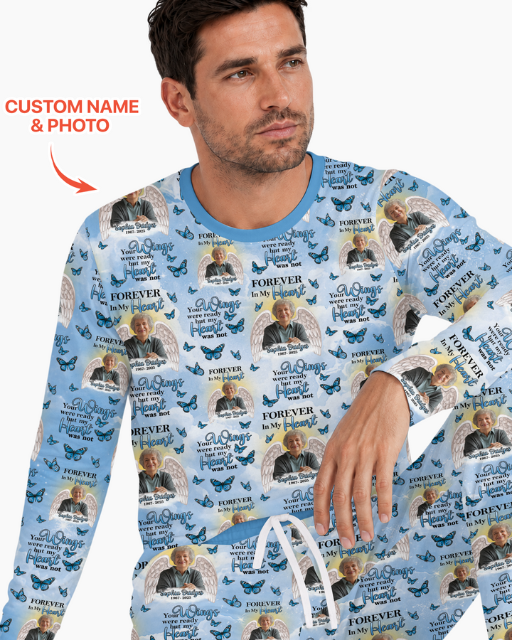 Custom Photo Forever In My Heart Family Matching Bamboo Men Pajama Set