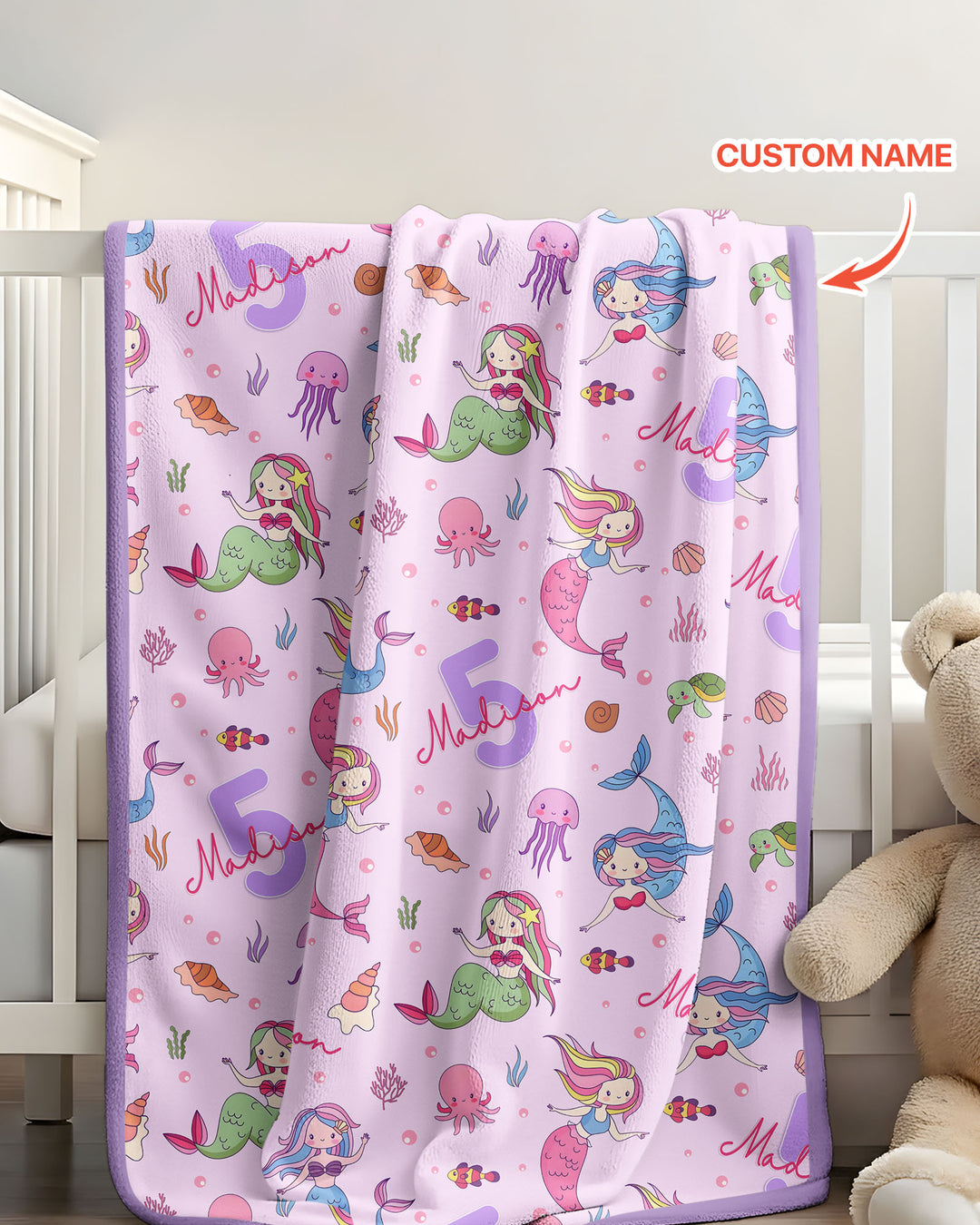 Custom Name Birthday Mermaid Bamboo Blanket