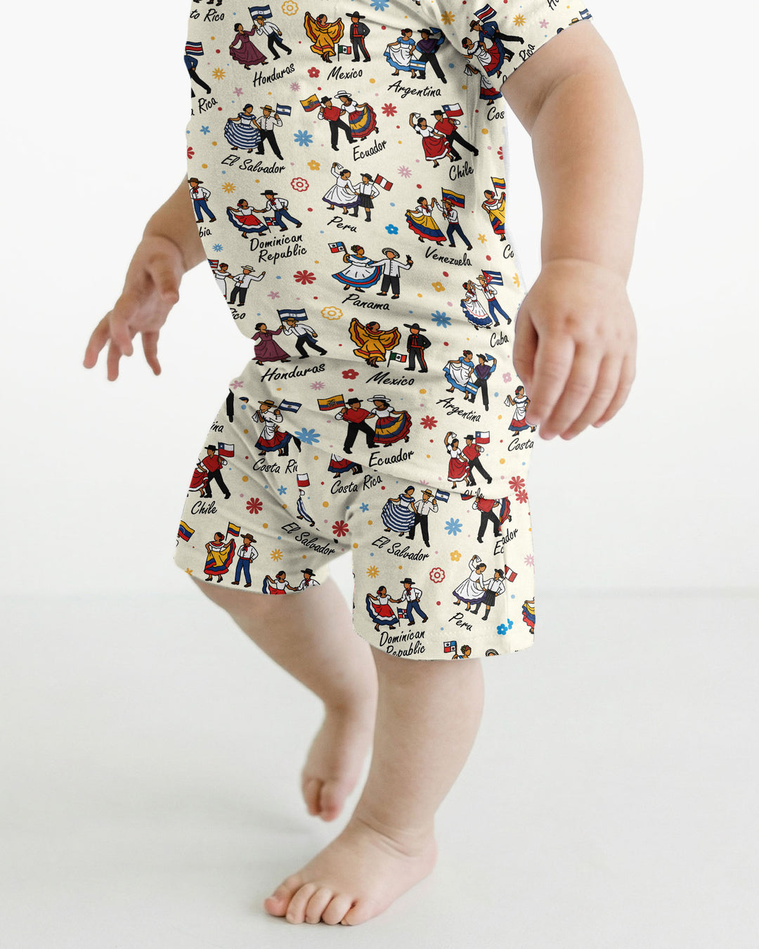 Hispanic Traditional Folkloric Dress Bamboo Two Piece Short Sleeve Shorts Pajama Set