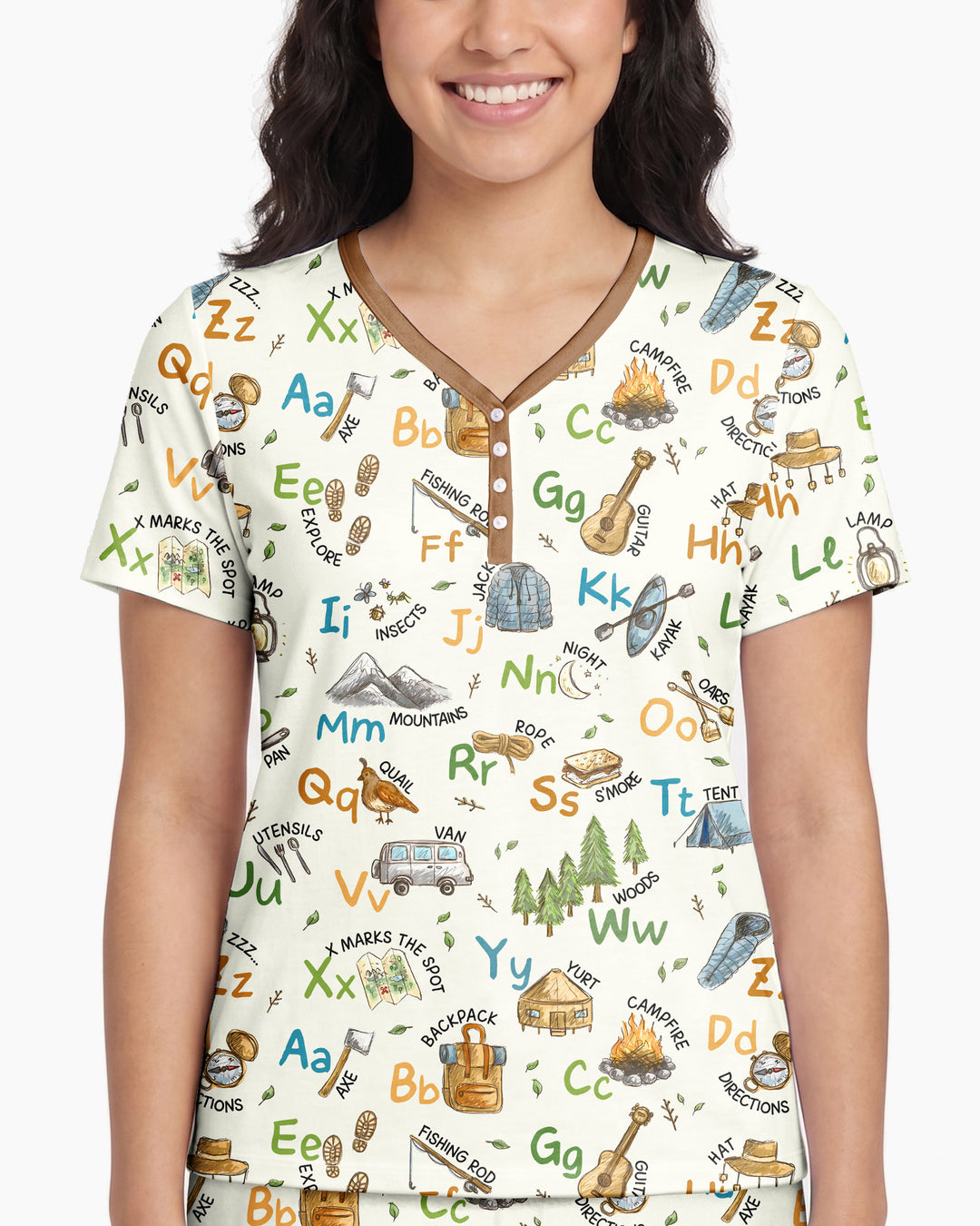 Adventure Alphabet ABCs Summer Camp Bamboo Women Short Sleeve Short Pajama Set