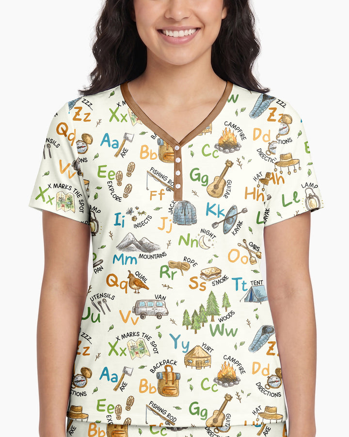 Adventure Alphabet ABCs Summer Camp Bamboo Women Short Sleeve Short Pajama Set