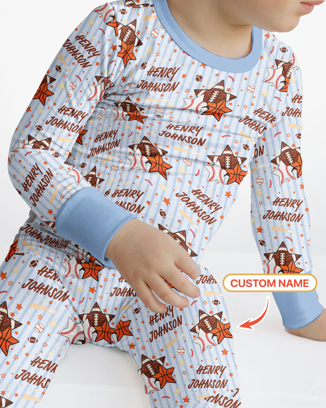 Sport Balls Custom Name Bamboo Two Piece Long Sleeve Pajama Set