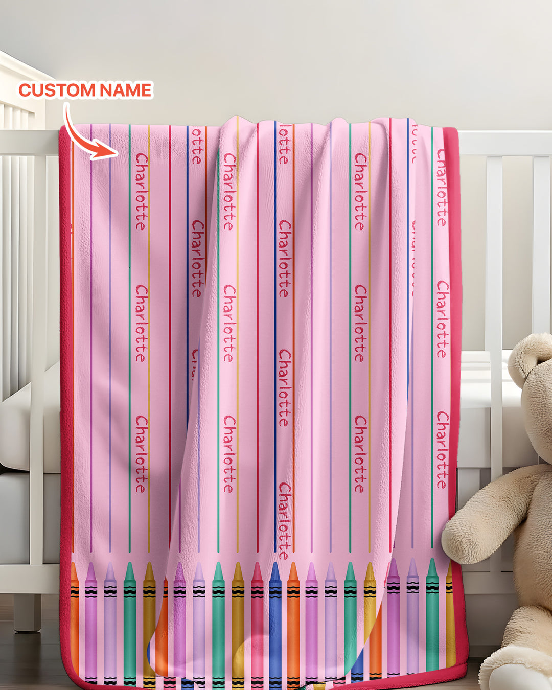 Custom Name Crayon Lines Bamboo Blanket