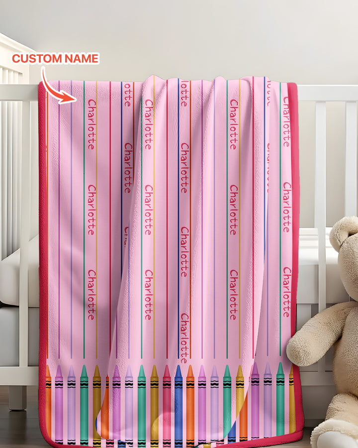 Custom Name Crayon Lines Bamboo Blanket