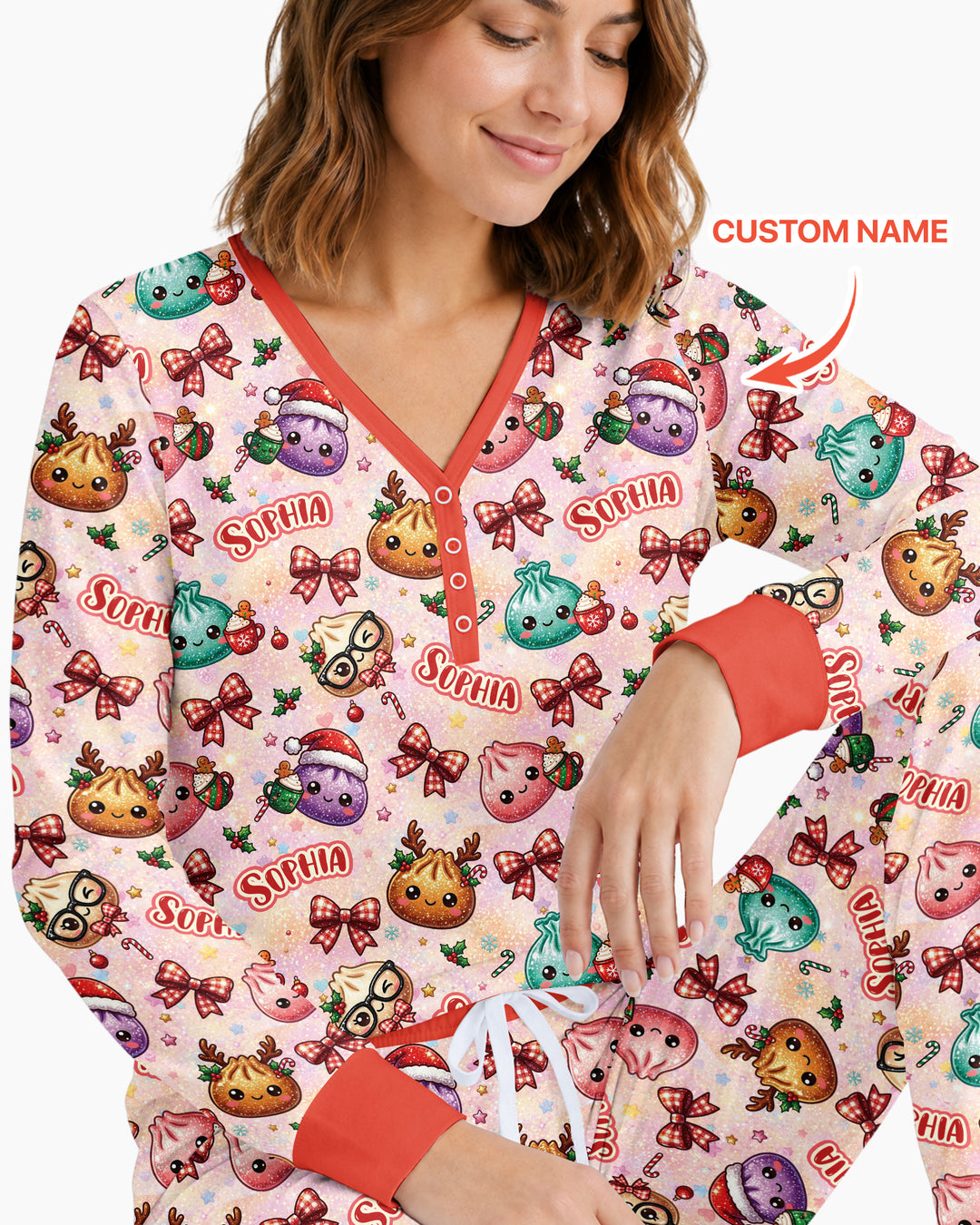 Custom Name Merry Christmas Dumpling Bamboo Women Pajama Set