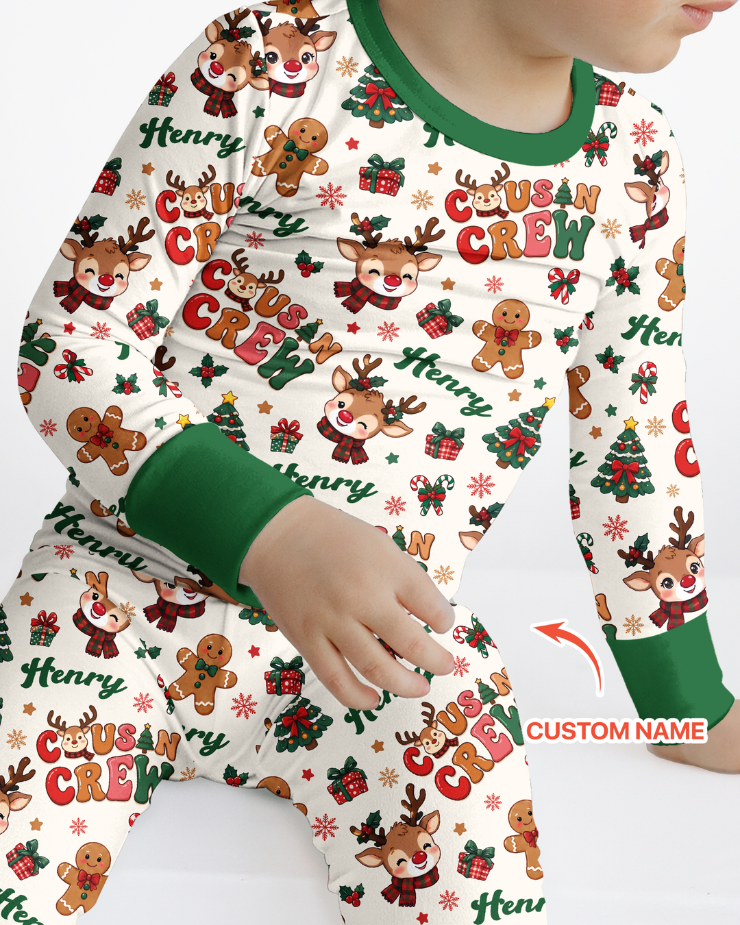 Personalized Christmas Cousin Crew Bamboo Two Piece Long Sleeve Pajama Set