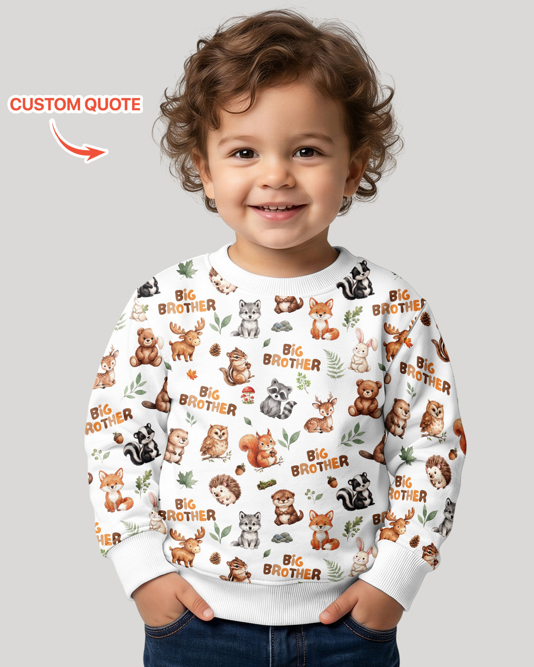 Custom Quote Woodland Animal Matching Sibling Bamboo Crewneck Sweatshirt