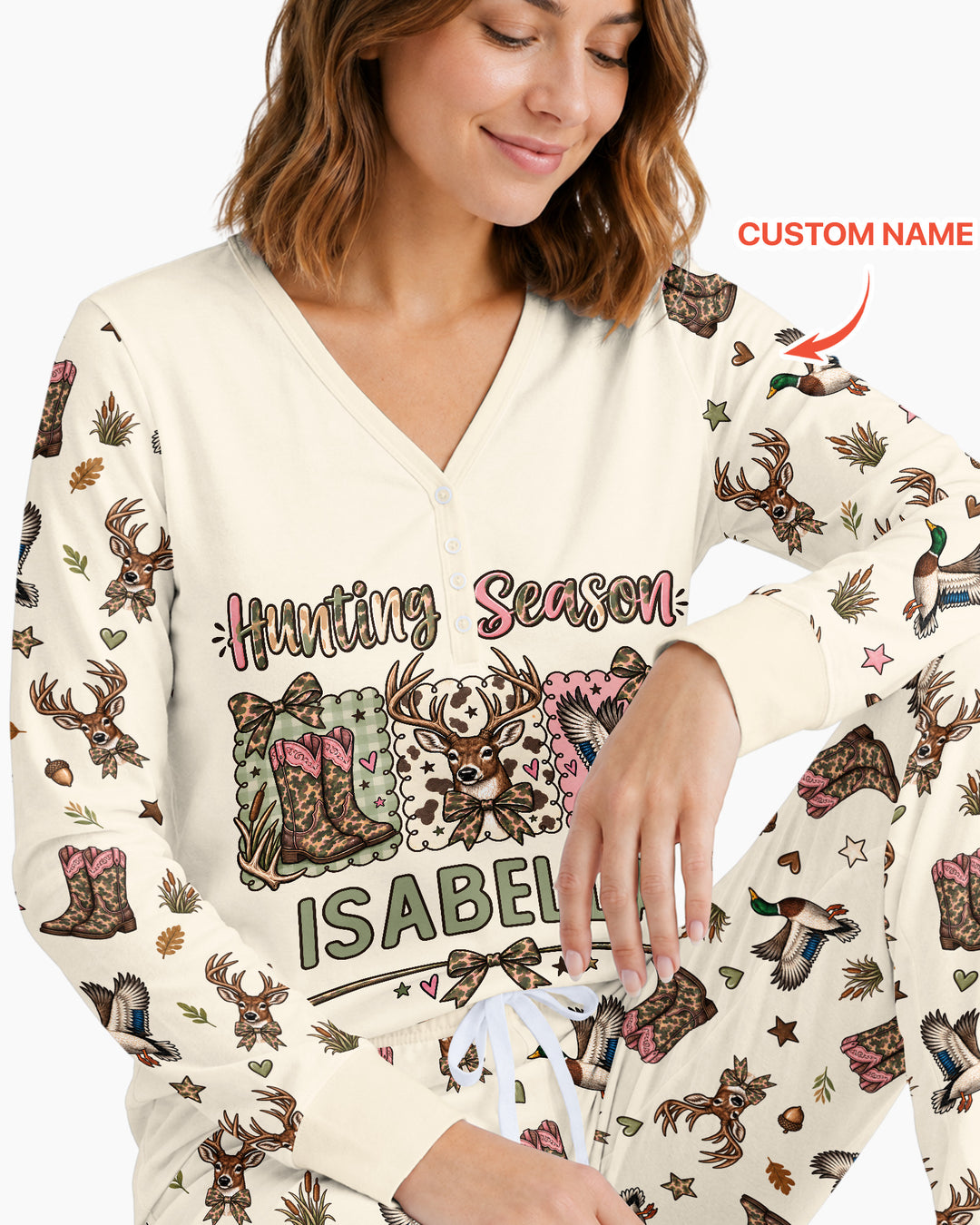 Custom Name Preppy Camo Bow Bamboo Women Pajama Set