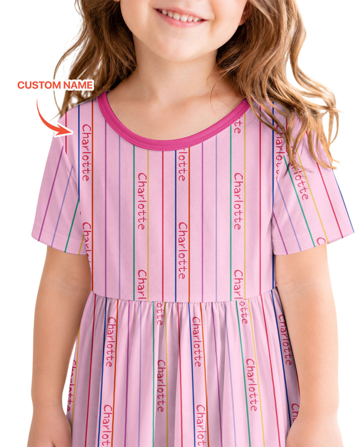 Custom Name Crayon Lines Bamboo Twirl Dress