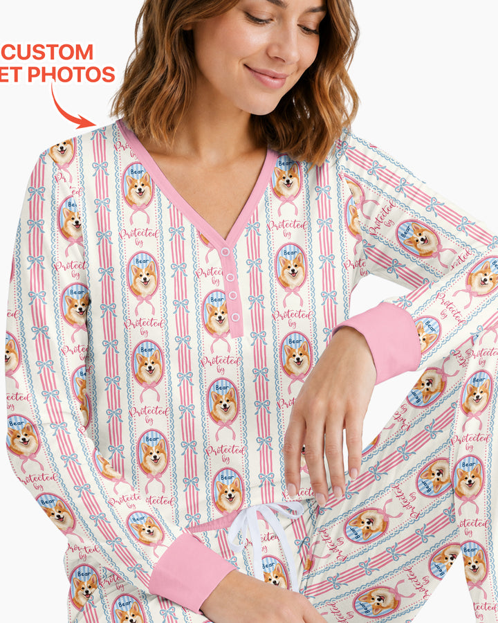 Custom Coquette Pet Photo Little Protector Bamboo Women Pajama Set